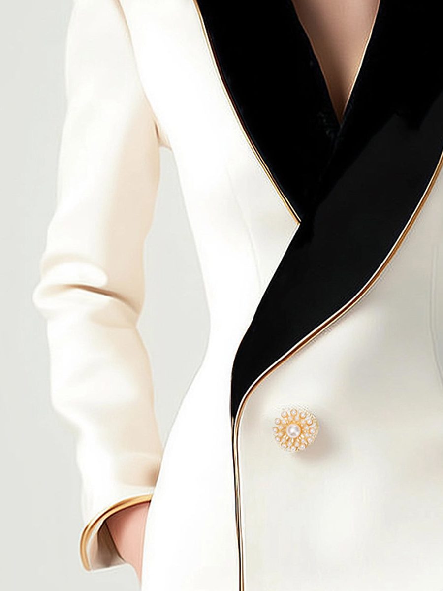 Asymmetrical Blazer with Contrast Lapels and Long Sleeves for Women