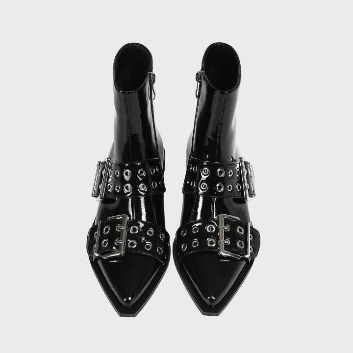 Biker Boots with Pointed Toe and Buckle for Women