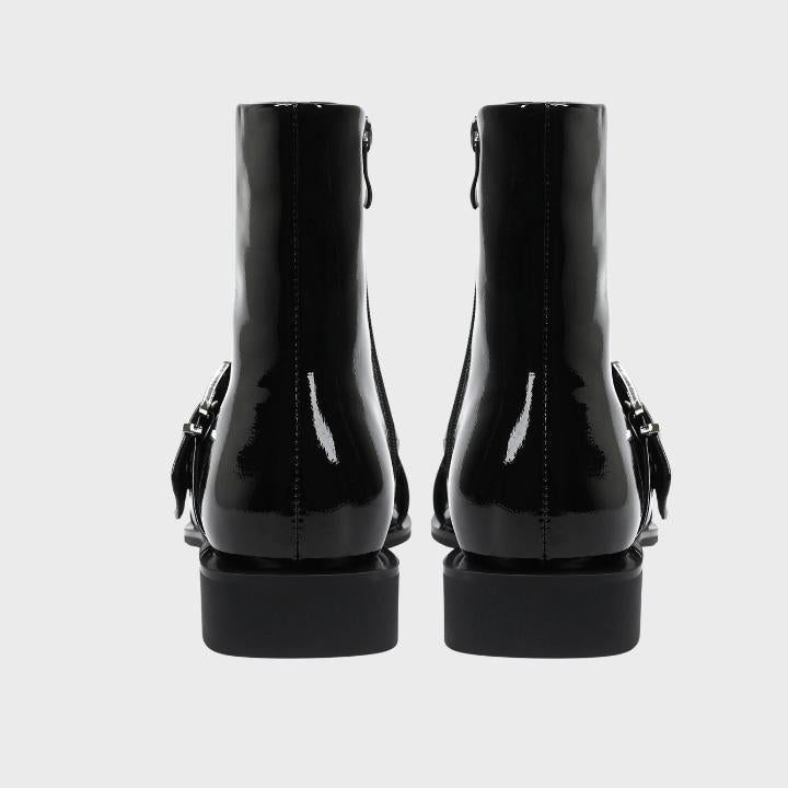Biker Boots with Pointed Toe and Buckle for Women