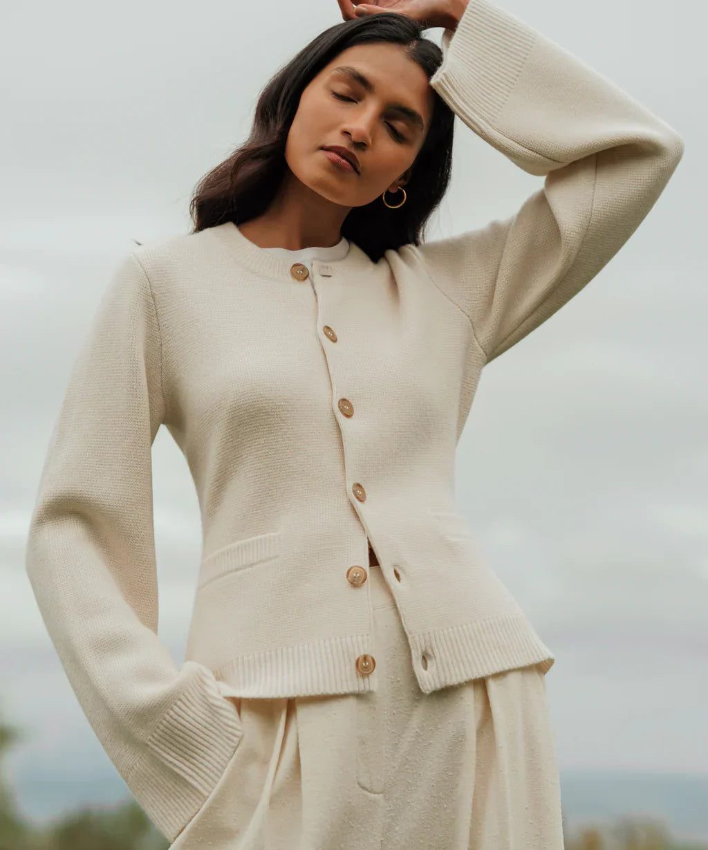 Cardigan with Button-Down Front and Crew Neck for Women