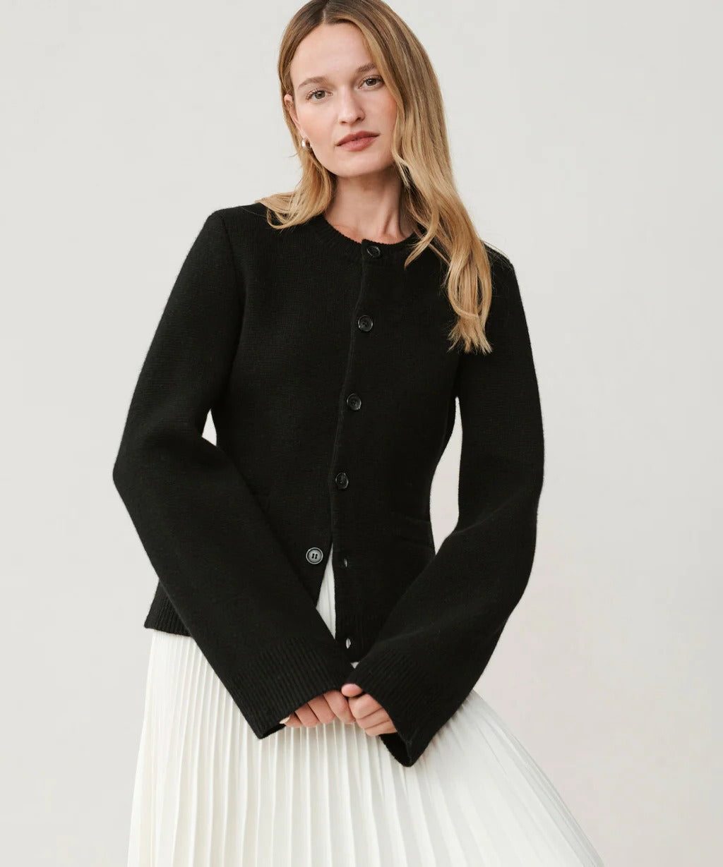 Cardigan with Button-Down Front and Crew Neck for Women