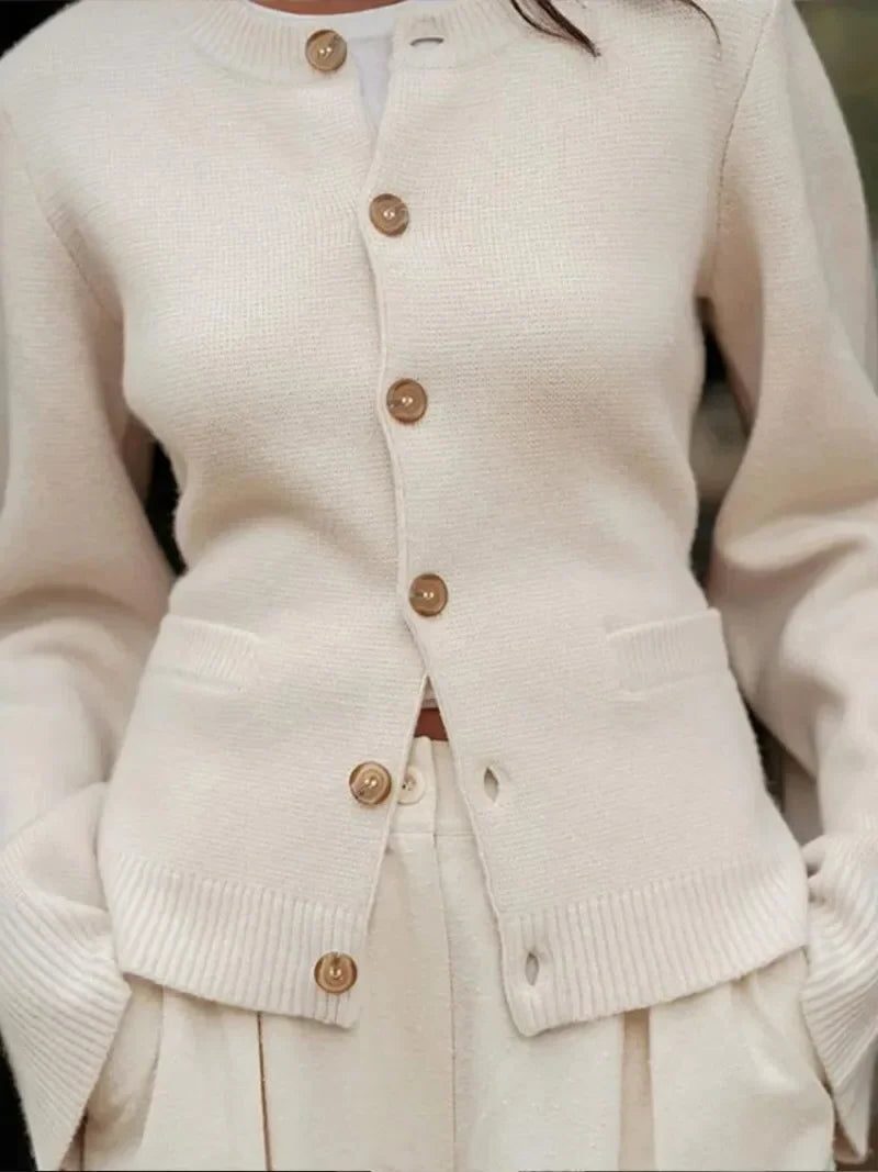 Cardigan with Button Front and Crew Neck for Women