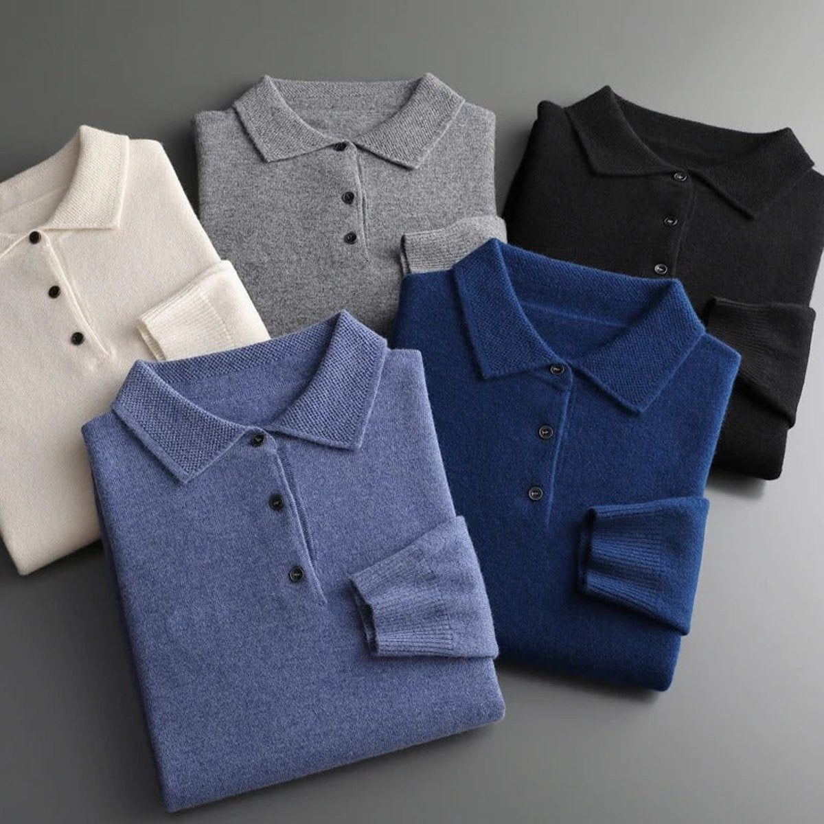Cashmere-Look Knit Jumper with Polo Neck and Long Sleeves for Men