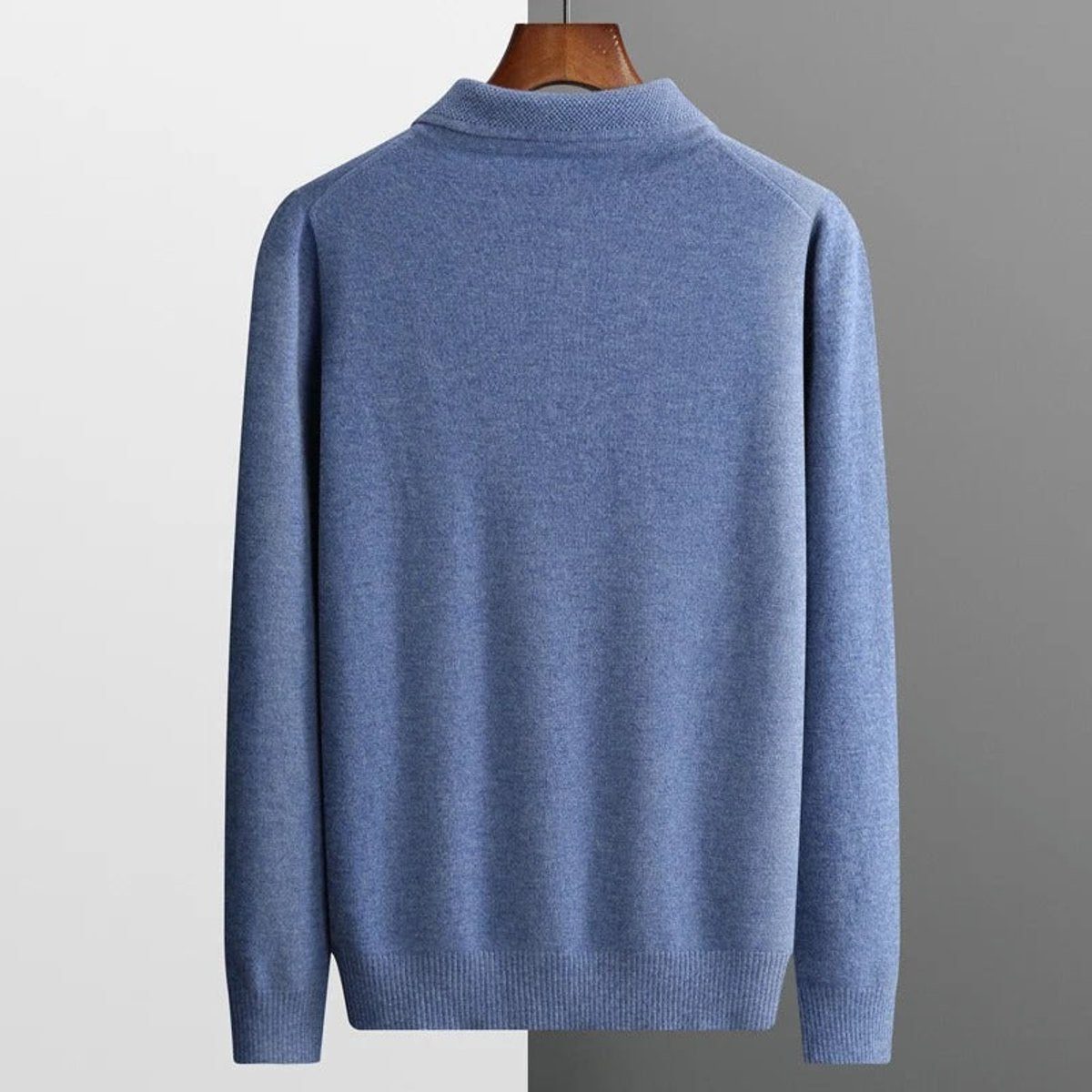 Cashmere-Look Knit Jumper with Polo Neck and Long Sleeves for Men