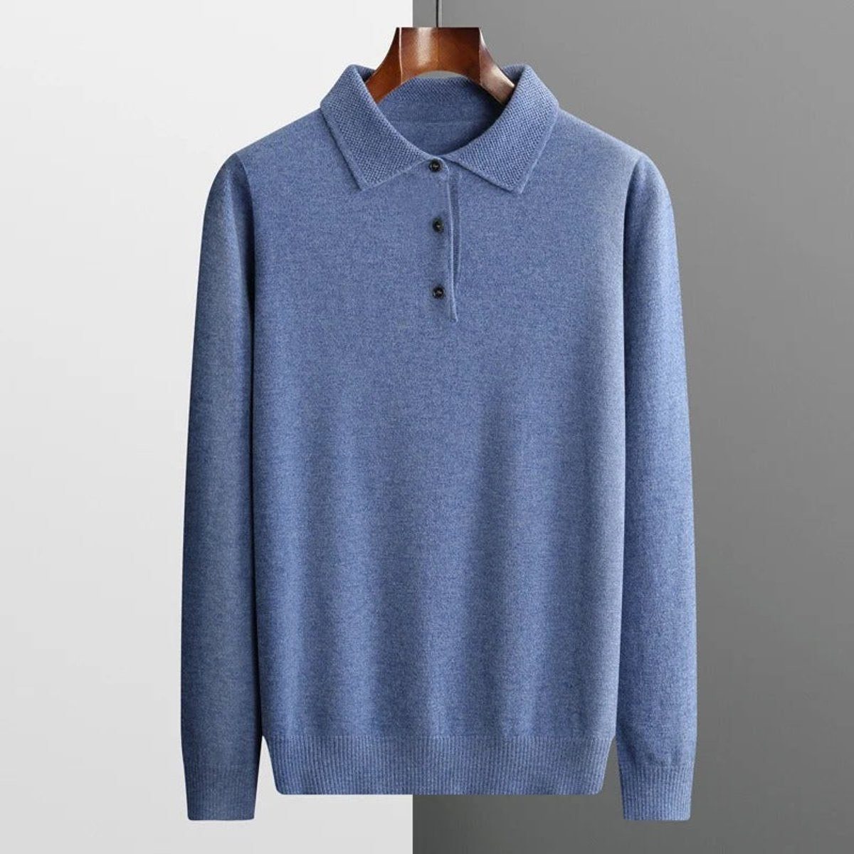 Cashmere-Look Knit Jumper with Polo Neck and Long Sleeves for Men