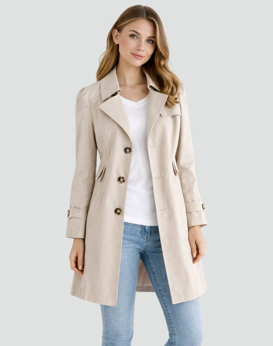 Double-Breasted Mid-Length Trench Coat for Women in Beige