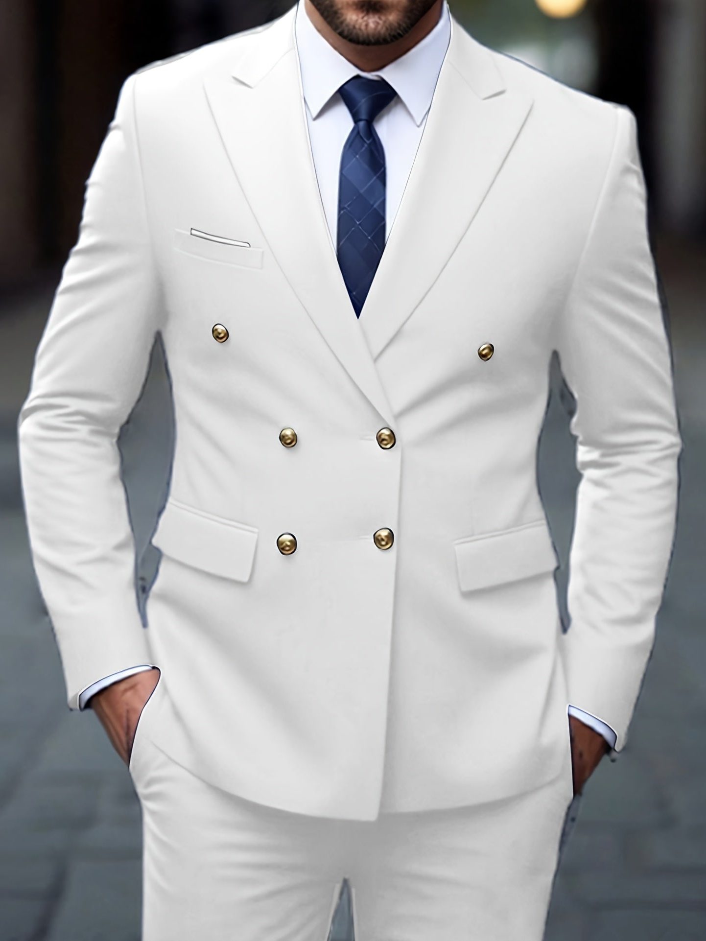 Double-Breasted Six-Button Two-Piece Suit for Men