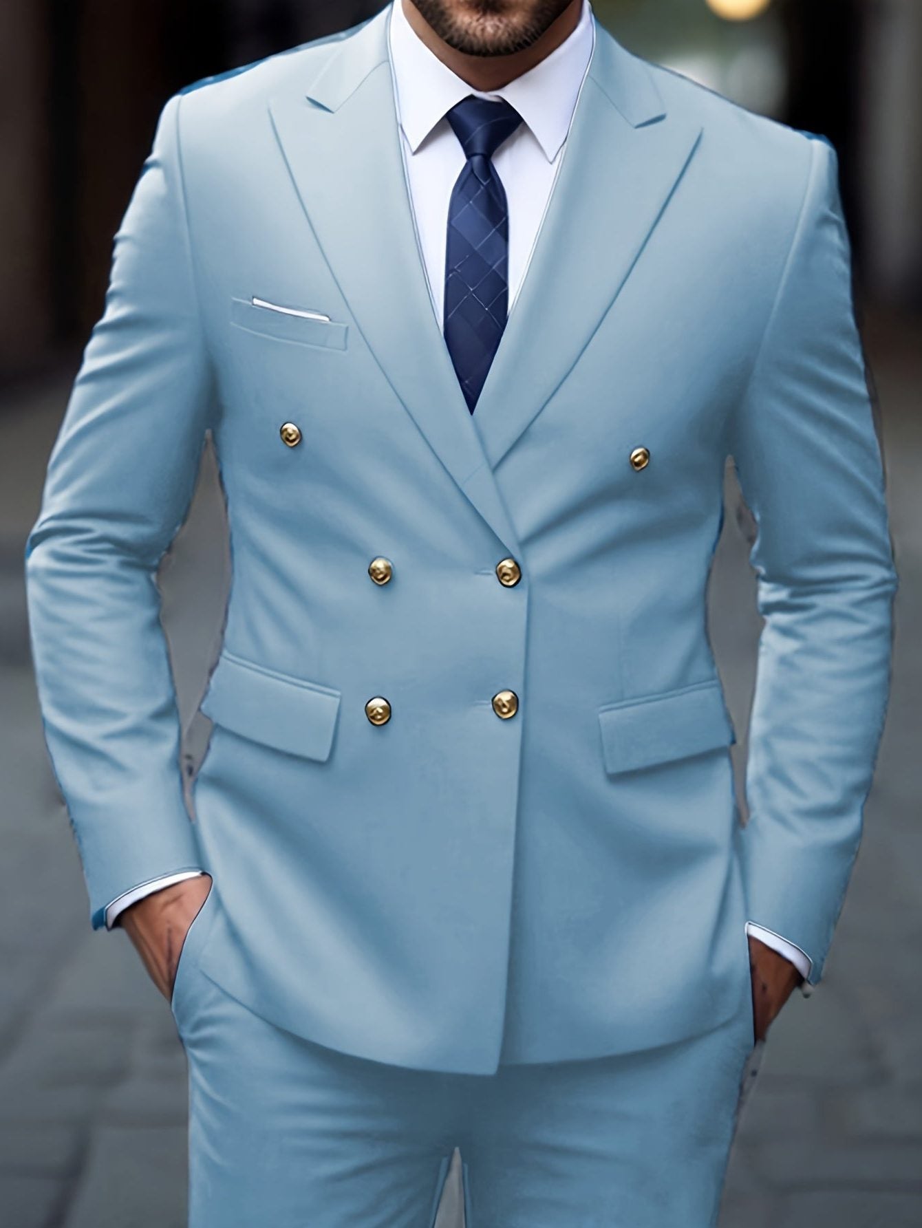 Double-Breasted Six-Button Two-Piece Suit for Men