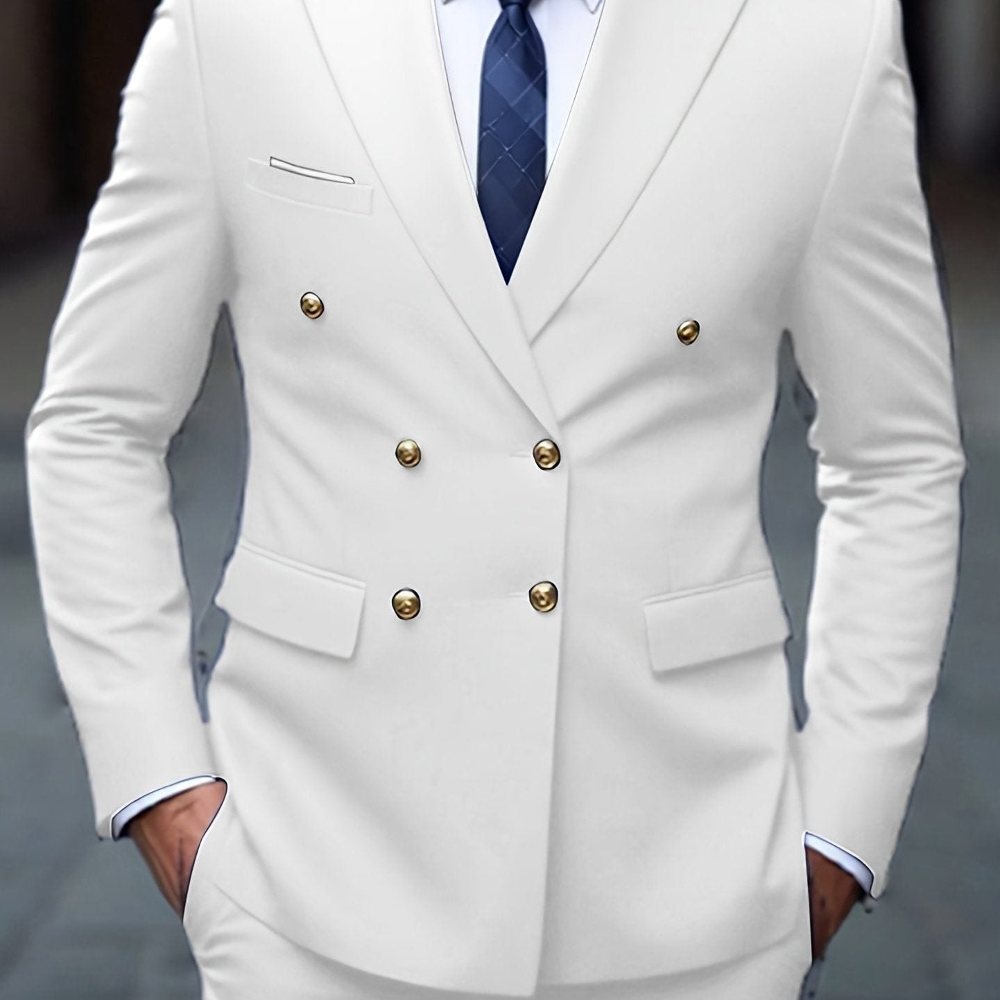 Double-Breasted Six-Button Two-Piece Suit for Men in White