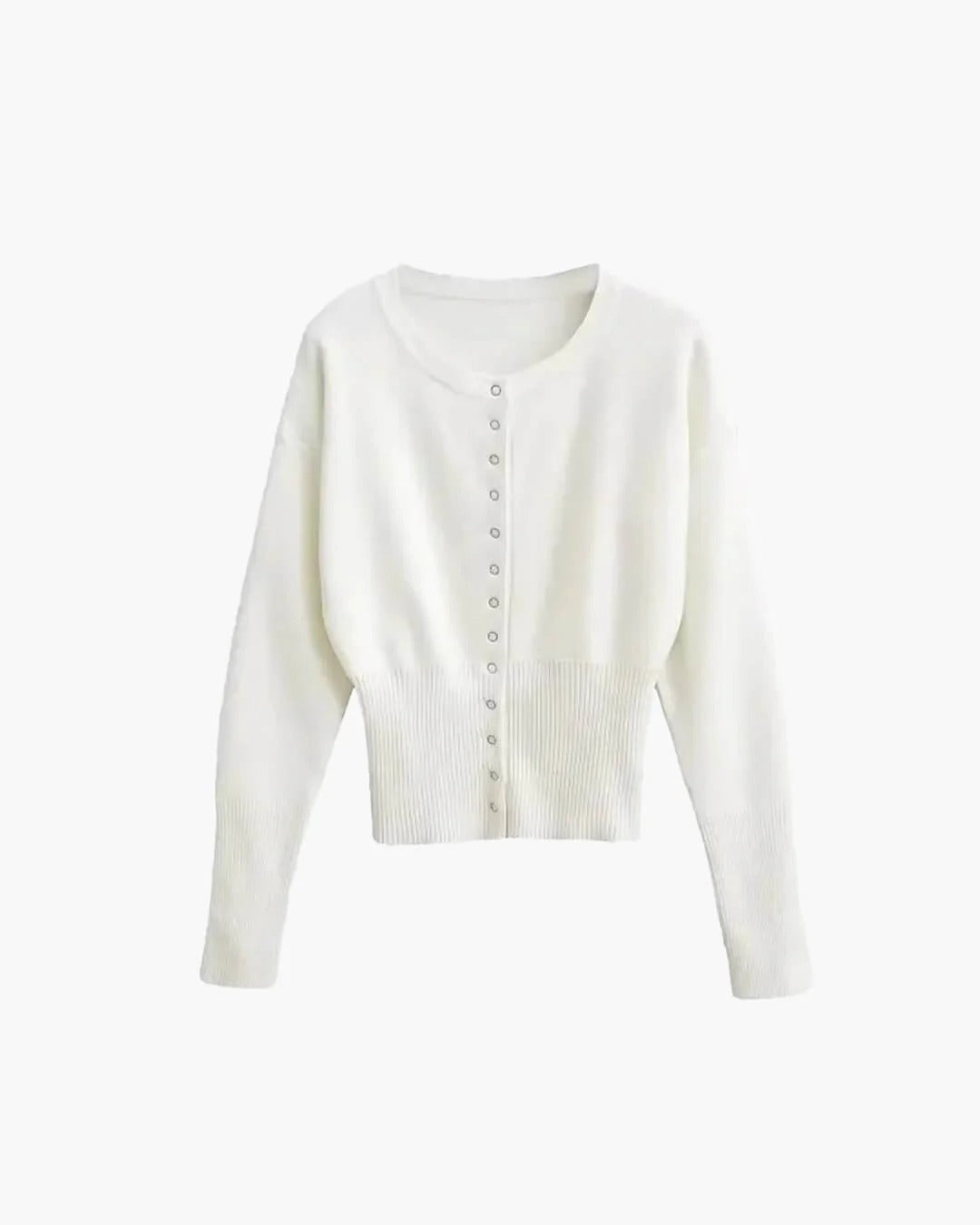 Elegant Crop Ribbed Cardigan with Structured Rib Texture for Women in White