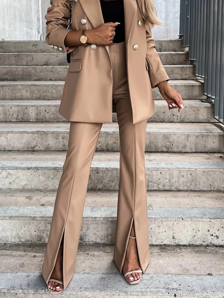 Faux Leather Flare Trousers with High Waist for Women