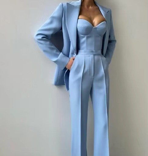 Flared Blazer Set with High Waist and Single Button for Women