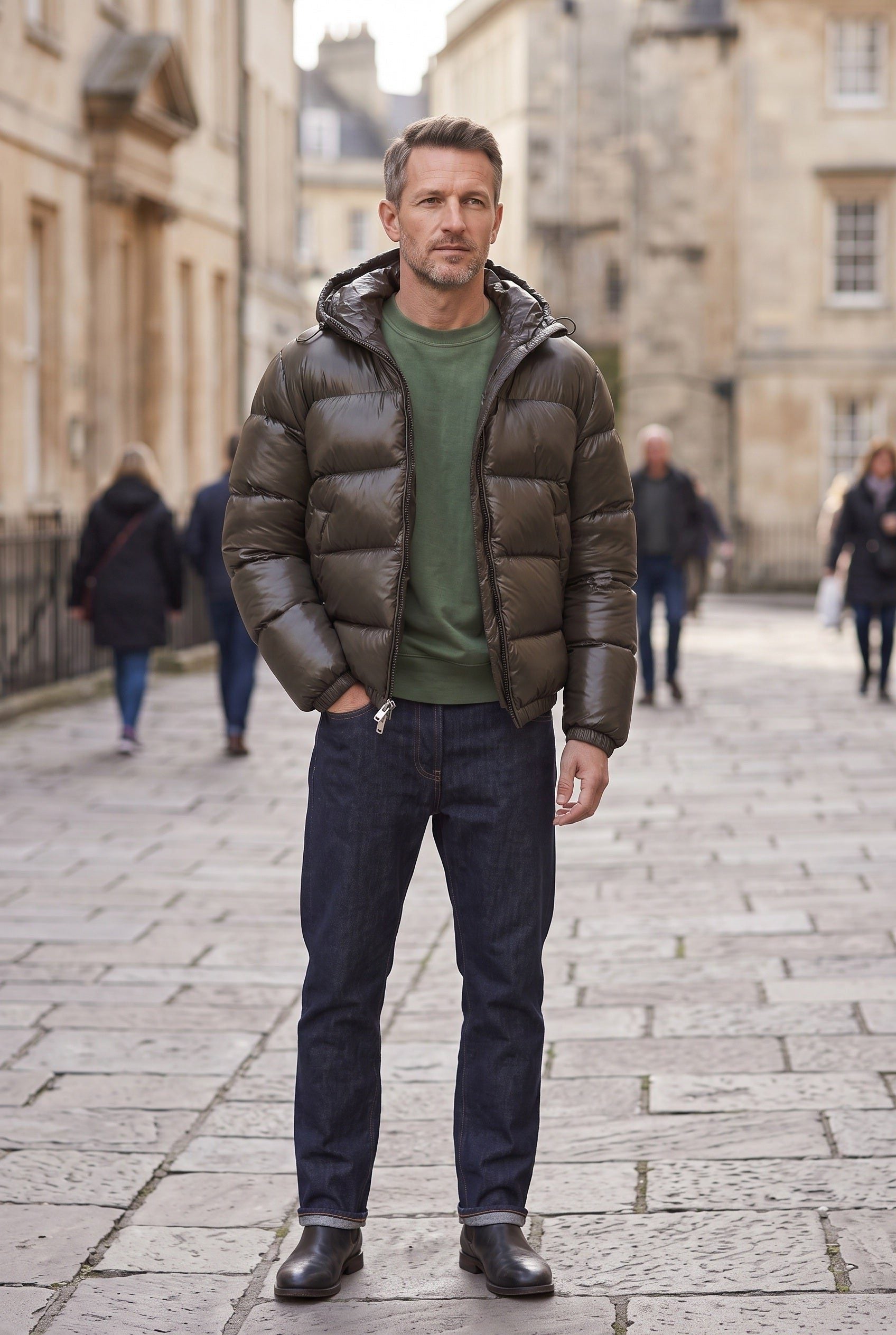 Hooded Puffer Jacket with Padded Quilting for Men