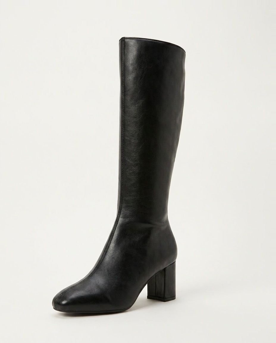 Leather-Look Block Heel Knee High Boots for Women