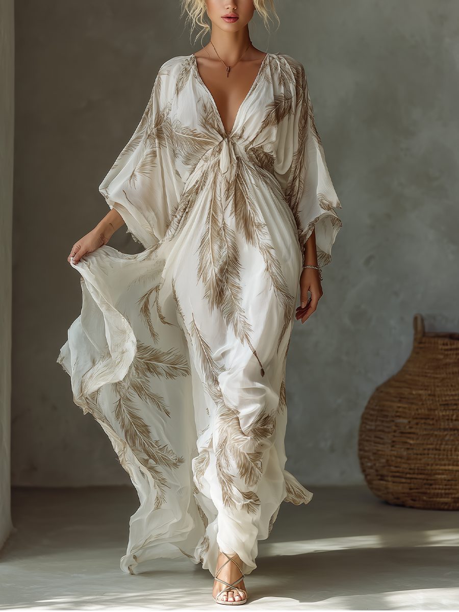 Maxi Dress with Twist Front and Dolman Sleeves for Women in Ivory