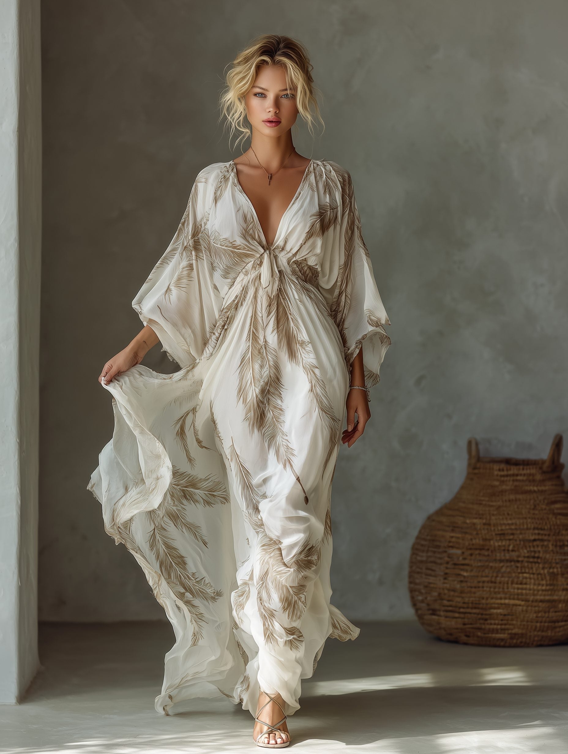 Maxi Dress with Twist Front and Dolman Sleeves for Women