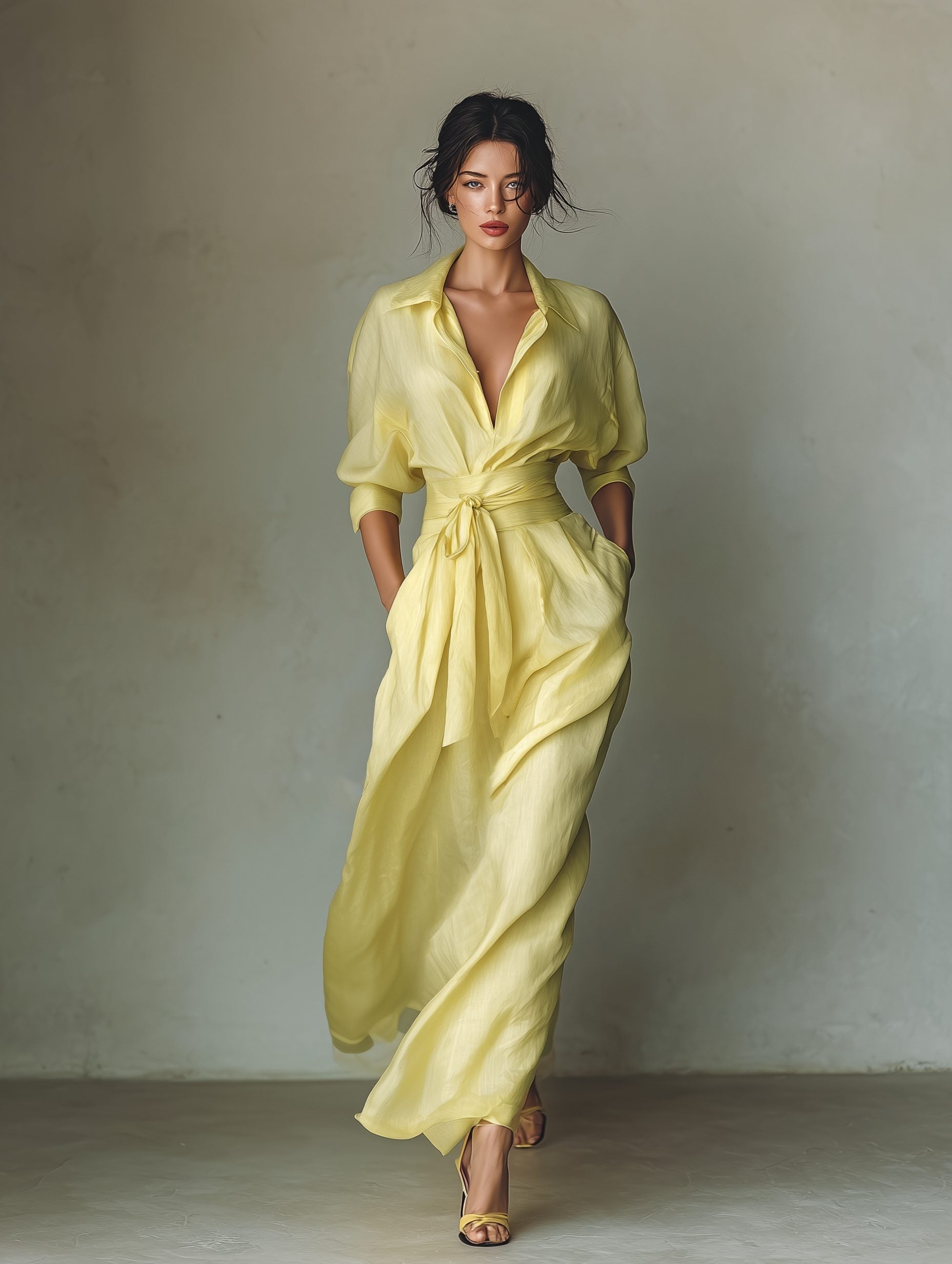 Maxi Shirt Dress with Tie Waist and Half Sleeves for Women