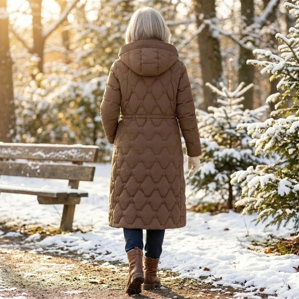 Quilted Longline Hooded Puffer Coat for Women