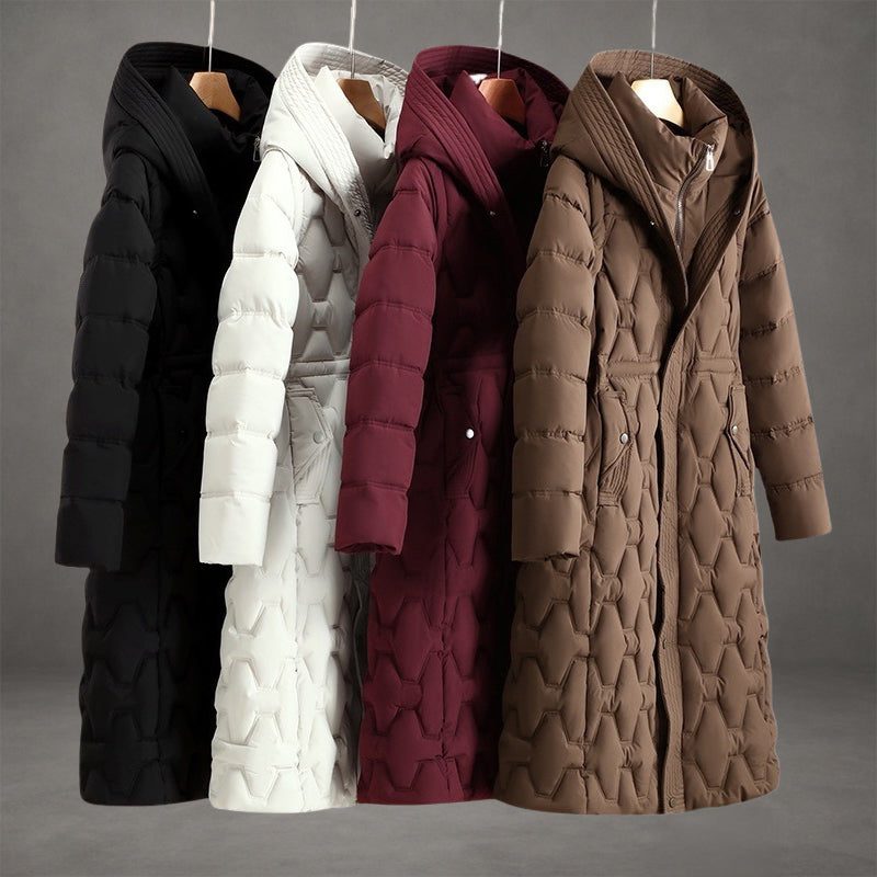 Quilted Longline Hooded Puffer Coat for Women