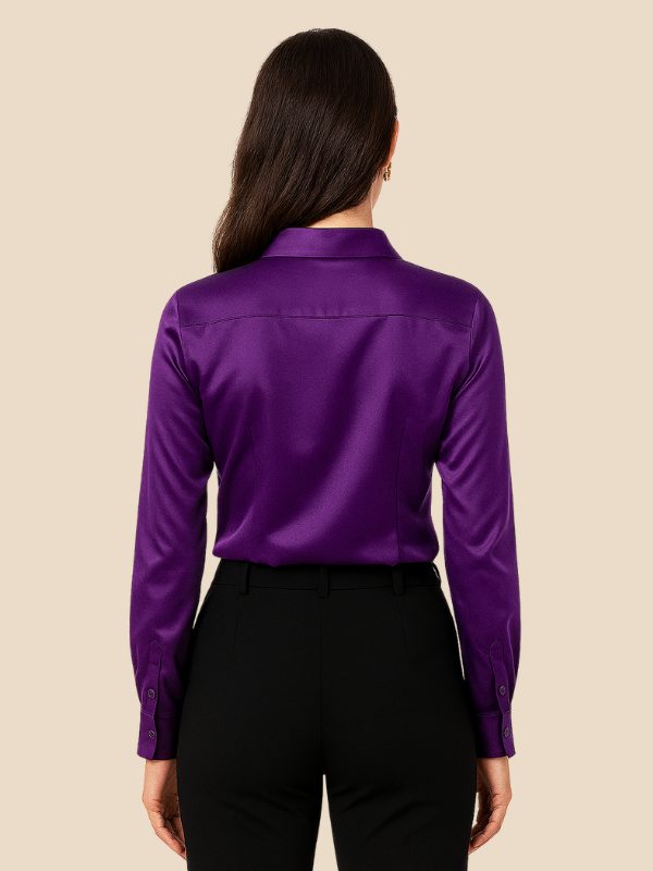 Satin Button-Down Shirt with Pointed Collar for Women