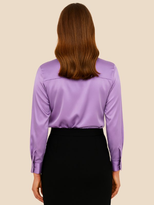 Satin Button-Down Shirt with Pointed Collar for Women