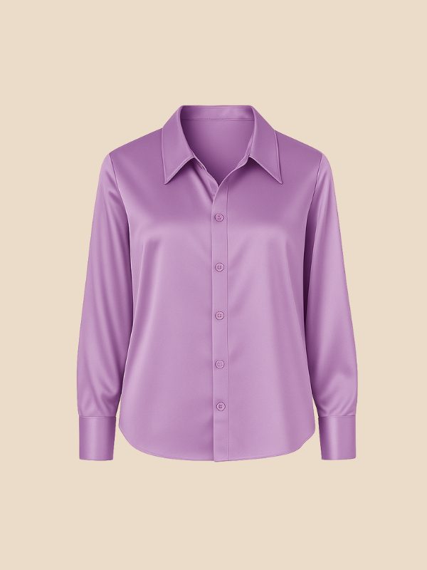Satin Button-Down Shirt with Pointed Collar for Women