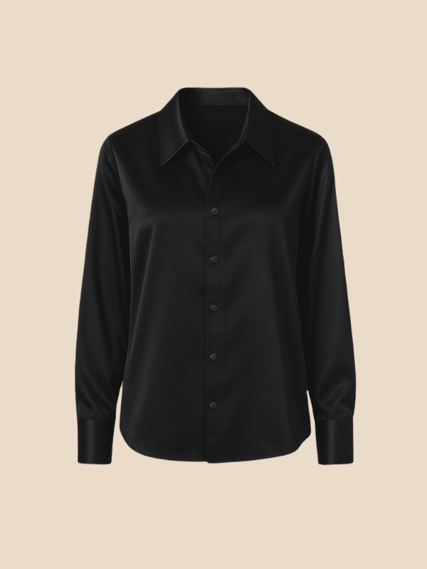 Satin Button-Down Shirt with Pointed Collar for Women
