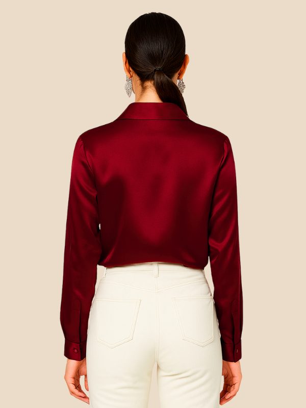 Satin Button-Down Shirt with Pointed Collar for Women