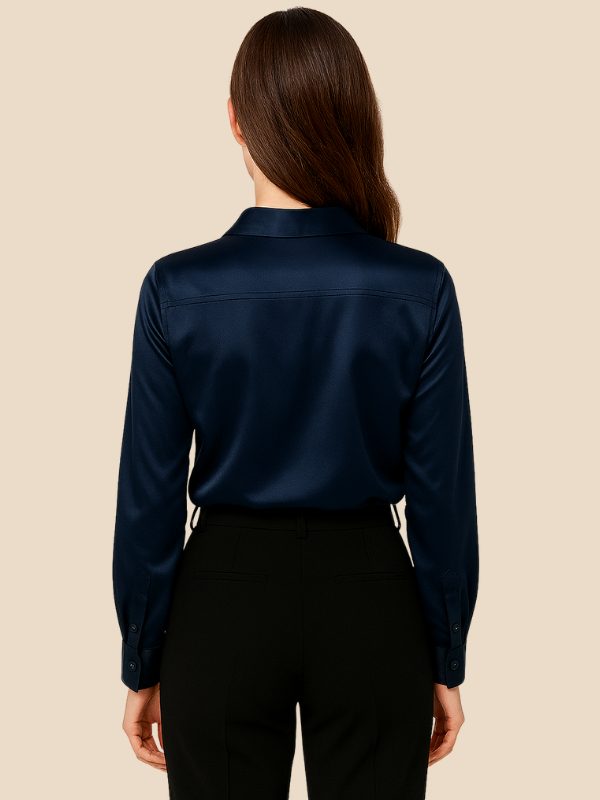 Satin Button-Down Shirt with Pointed Collar for Women