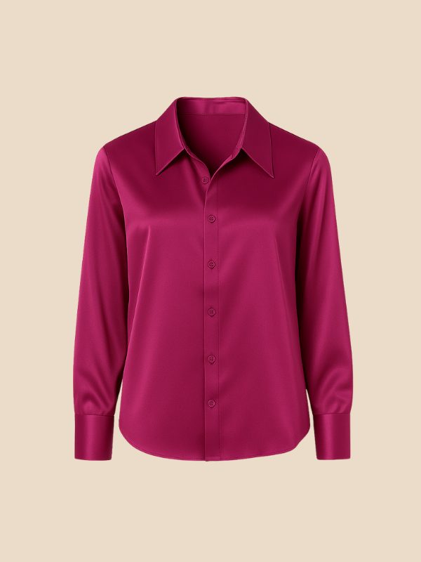 Satin Button-Down Shirt with Pointed Collar for Women