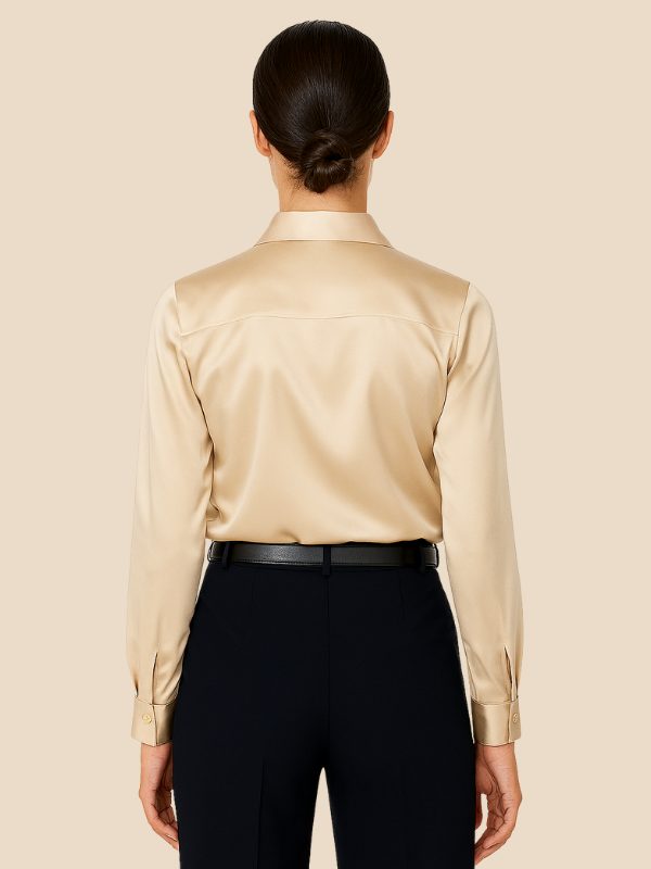 Satin Button-Down Shirt with Pointed Collar for Women