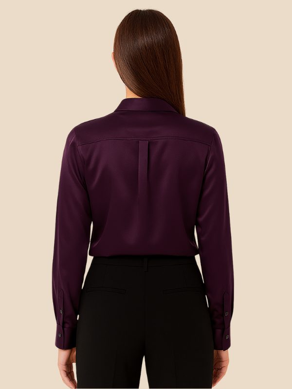 Satin Button-Down Shirt with Pointed Collar for Women