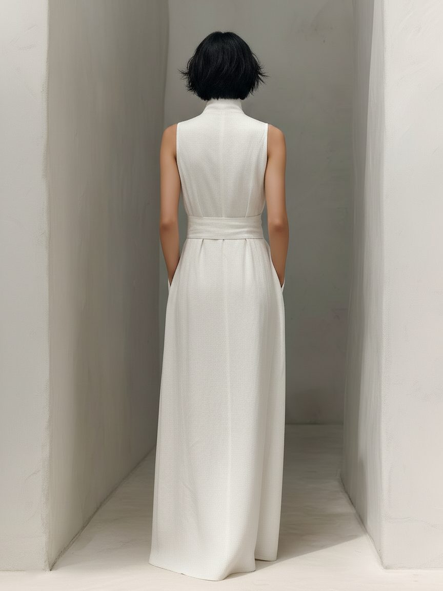 Sleeveless Maxi Dress with V-Neck and Belt for Women
