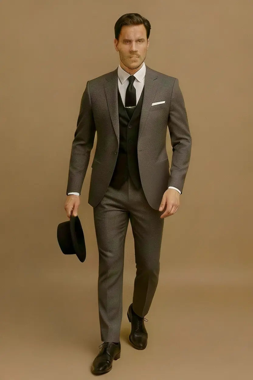 Slim Fit Three-Piece Suit with Waistcoat for Men