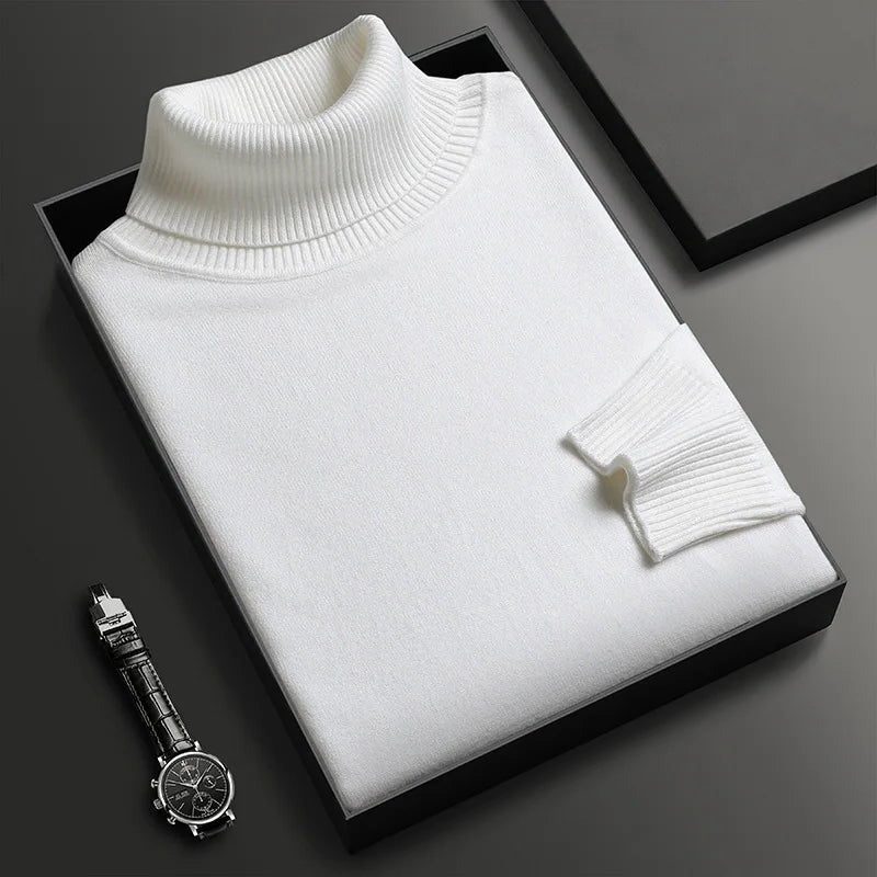Structured Knit Casual Sweater Jumper with Roll Neck for Women in White