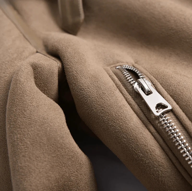 Suede-Look Sherpa Lined Aviator Jacket for Women