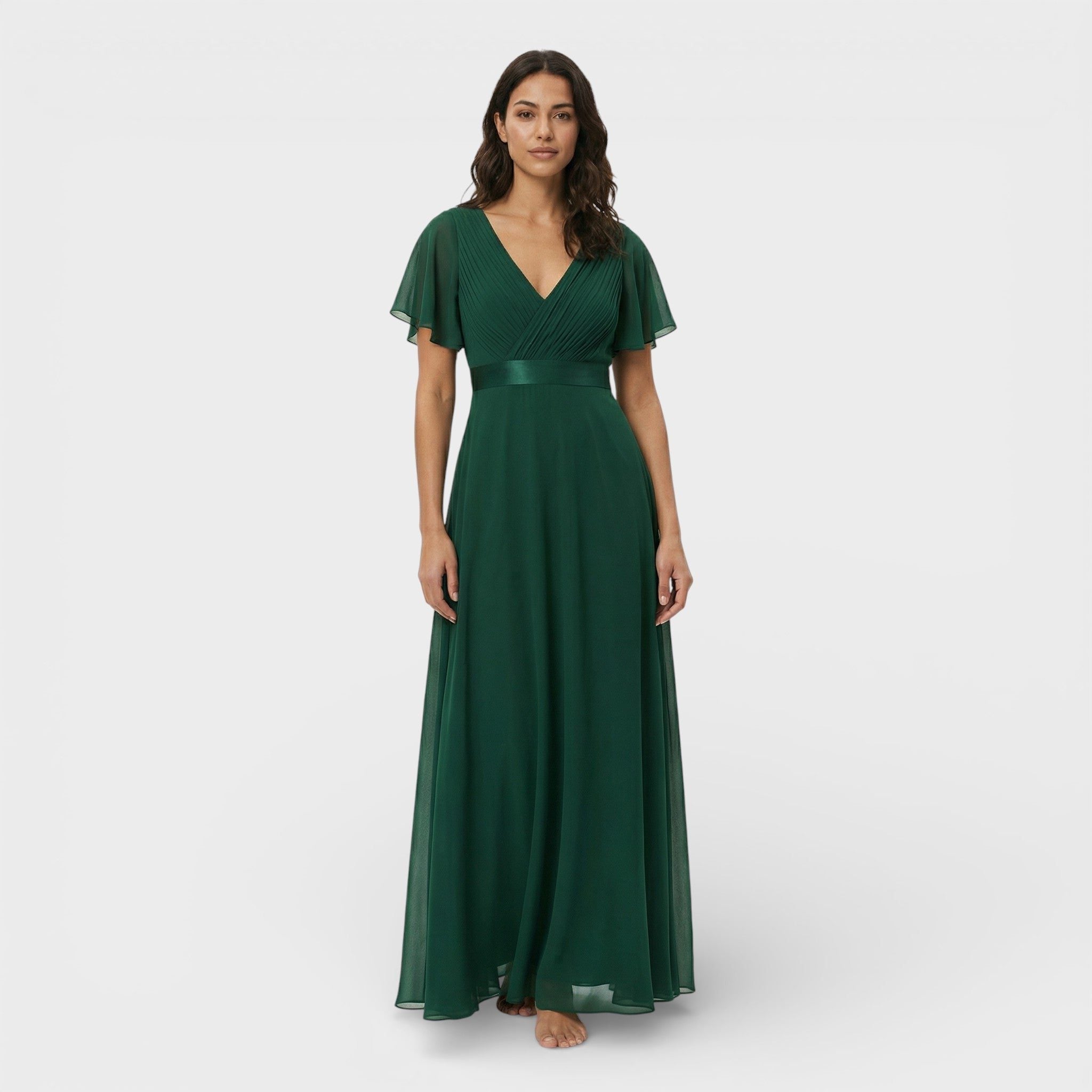 Wedding Guest Pleated Maxi Dress with V-Neck for Women