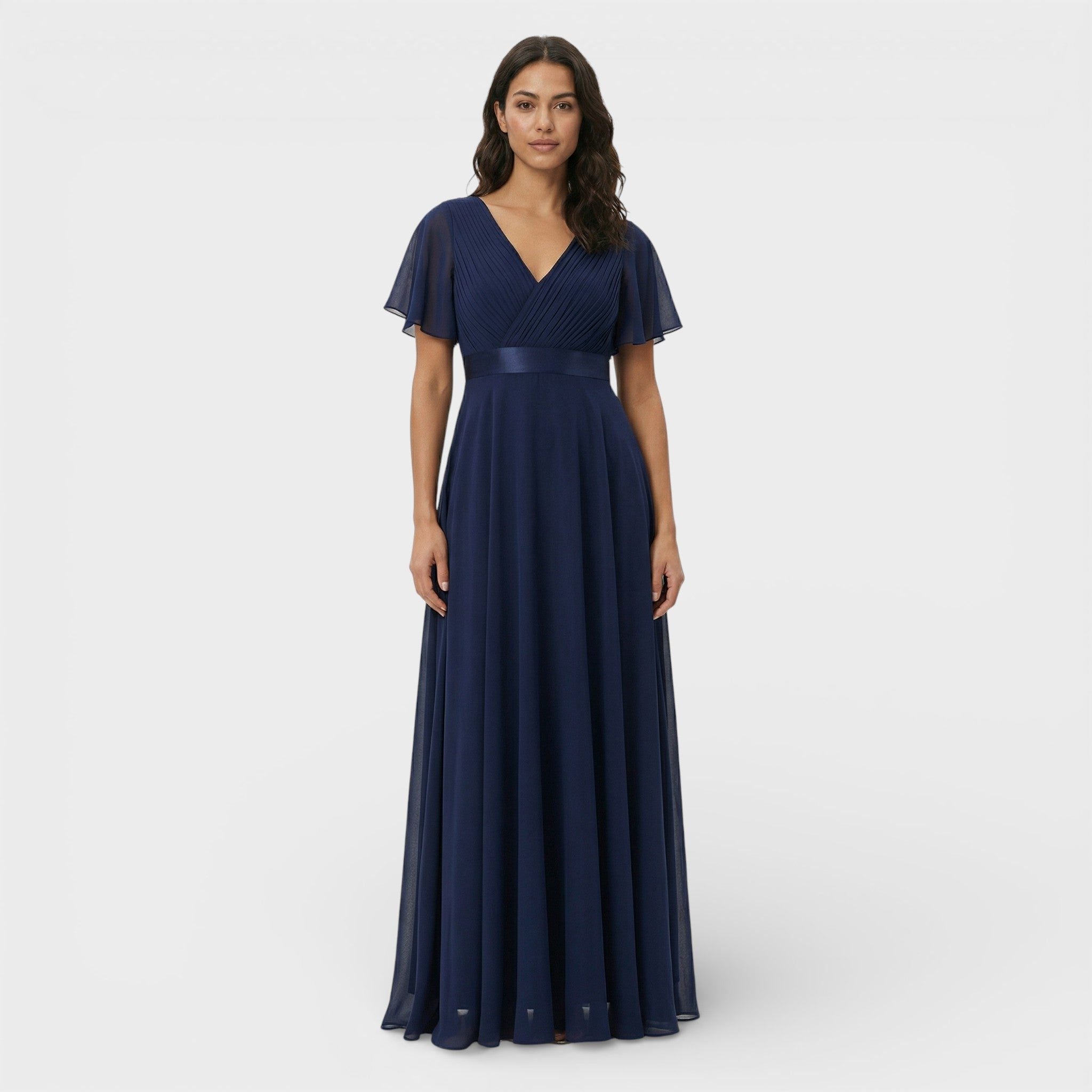 Wedding Guest Pleated Maxi Dress with V-Neck for Women