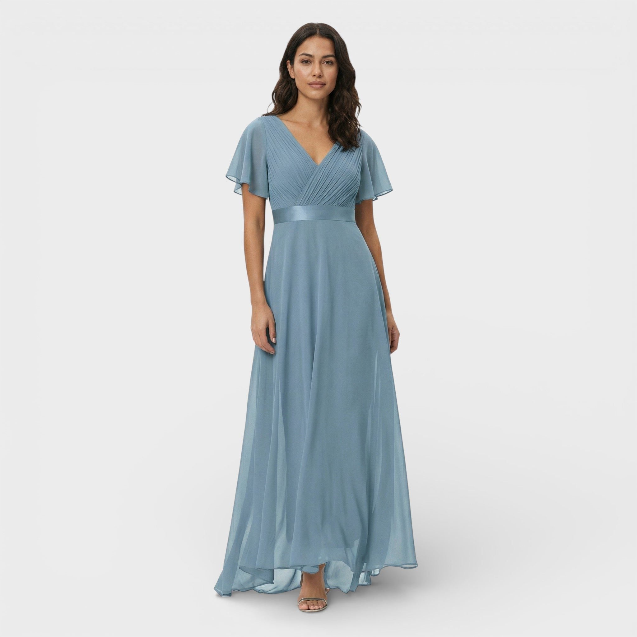 Wedding Guest Pleated Maxi Dress with V-Neck for Women