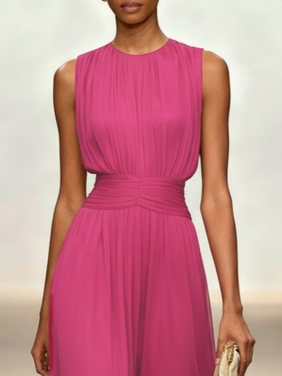 Wedding Guest Sleeveless A-Line Maxi Dress with Ruched Waist for Women