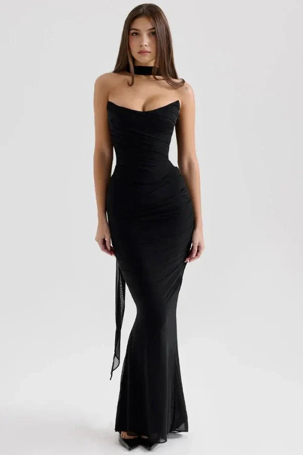 Wedding Guest Strapless Maxi Dress for Women with Bodycon Fit