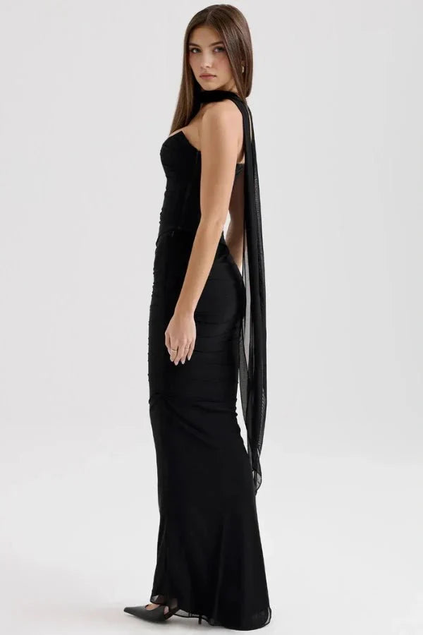 Wedding Guest Strapless Maxi Dress for Women with Bodycon Fit in Black