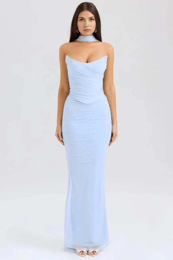 Wedding Guest Strapless Maxi Dress for Women with Bodycon Fit
