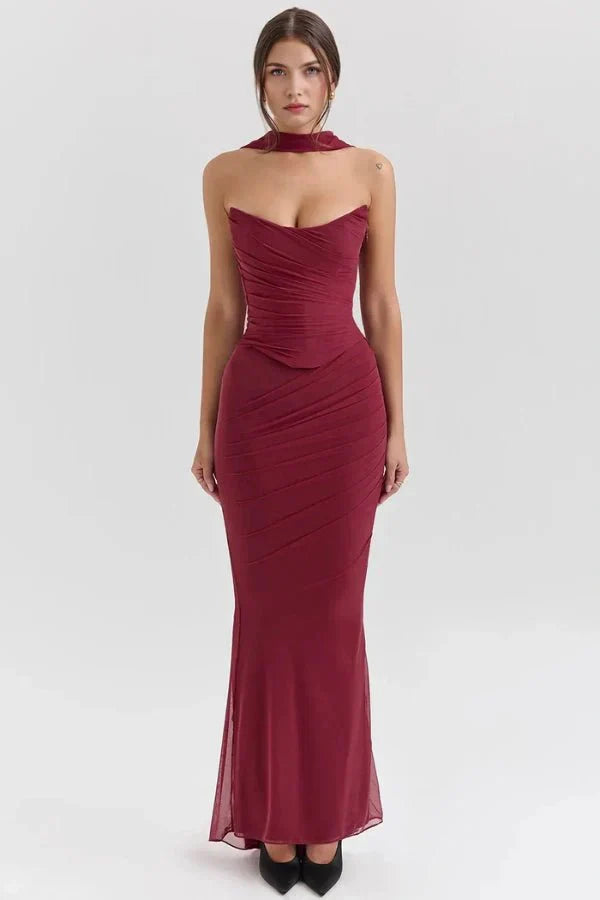 Wedding Guest Strapless Maxi Dress for Women with Bodycon Fit