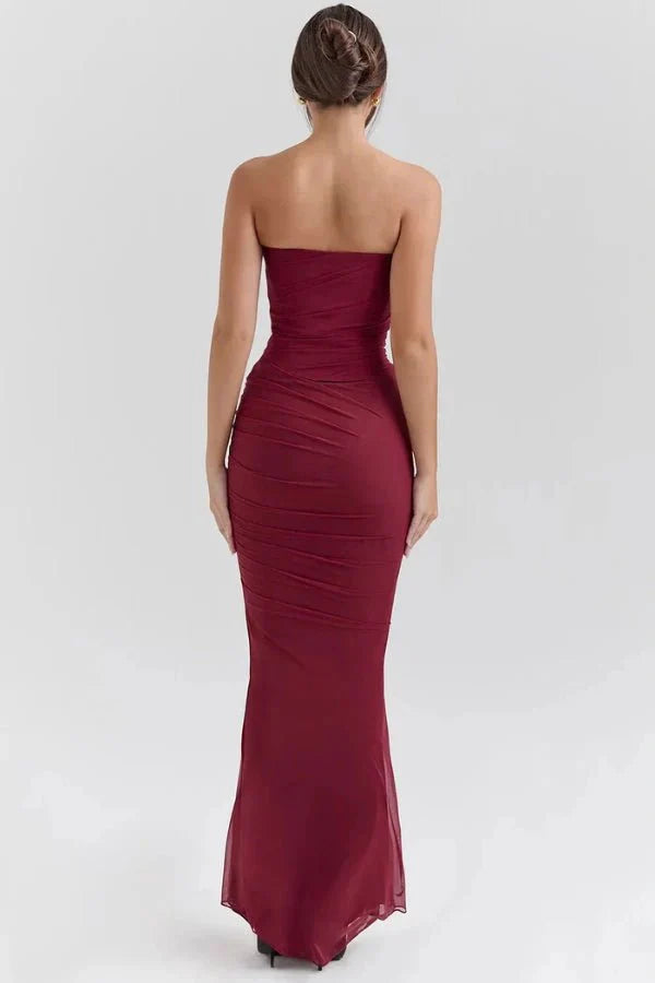 Wedding Guest Strapless Maxi Dress for Women with Bodycon Fit