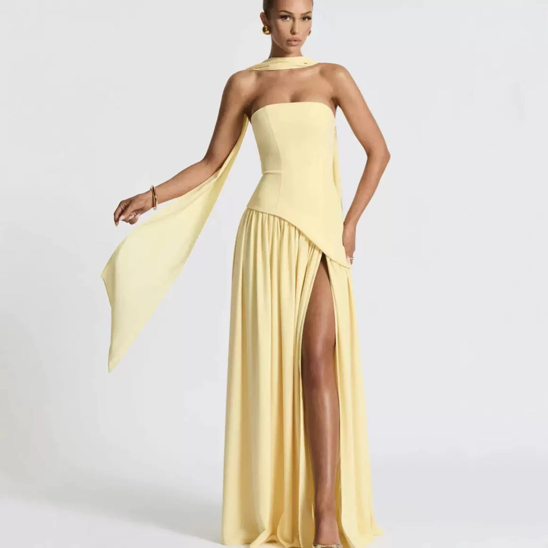 Wedding Guest Strapless Maxi Dress with Leg Split for Women
