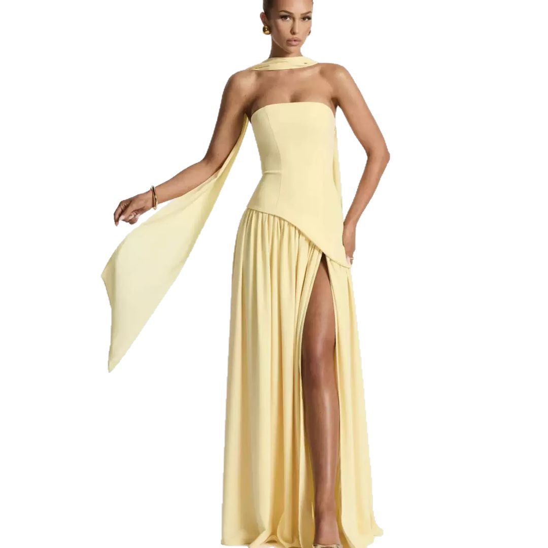Wedding Guest Strapless Maxi Dress with Leg Split for Women