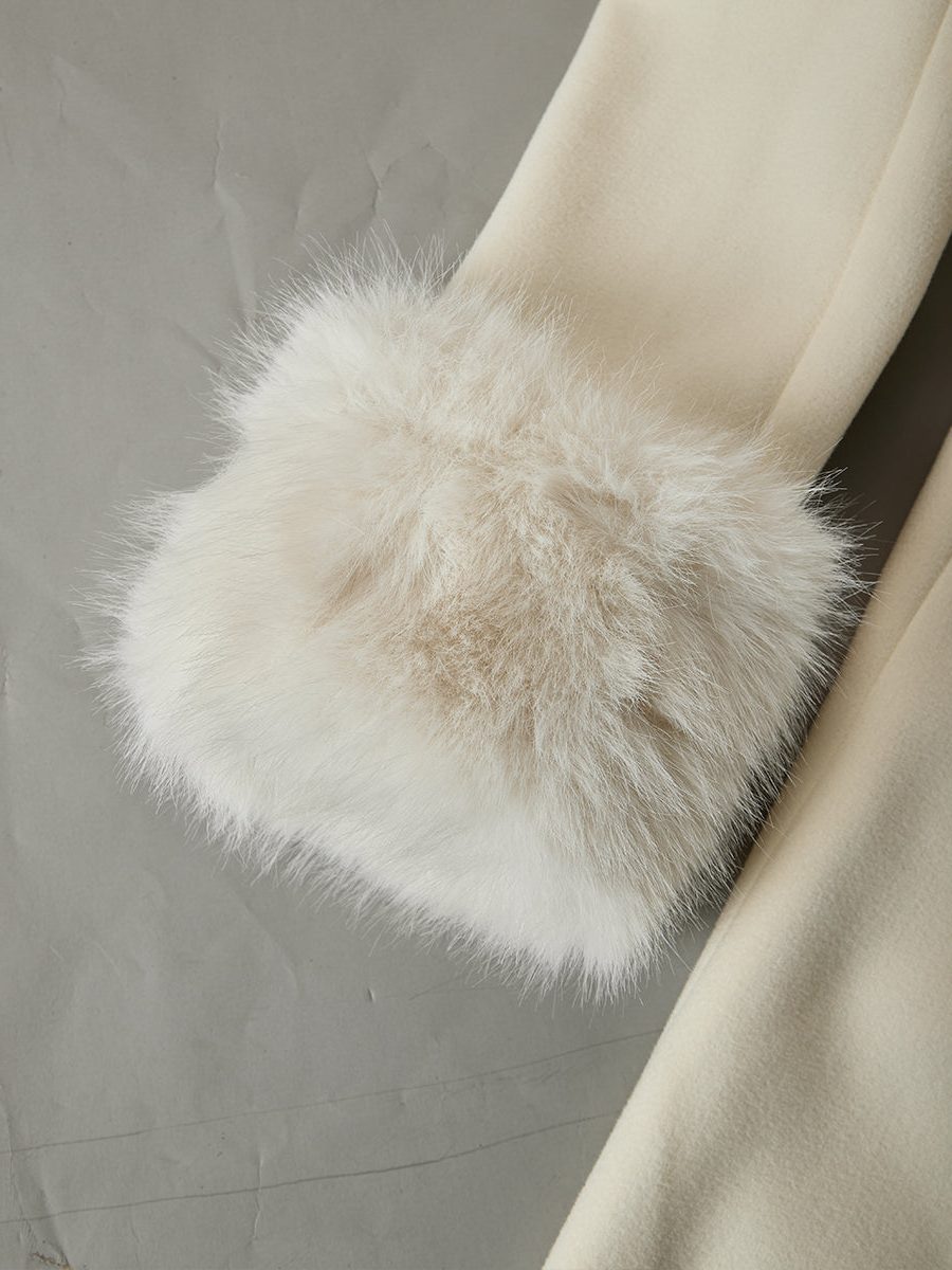 A-Line Flared Coat with Faux Fur Collar and Cuffs for Women