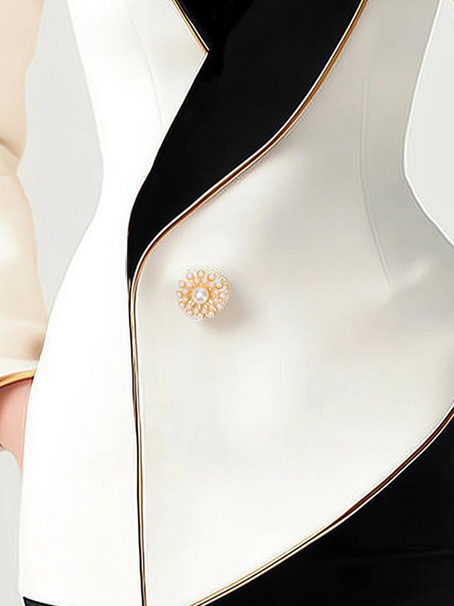 Asymmetrical Blazer with Contrast Lapels and Long Sleeves for Women