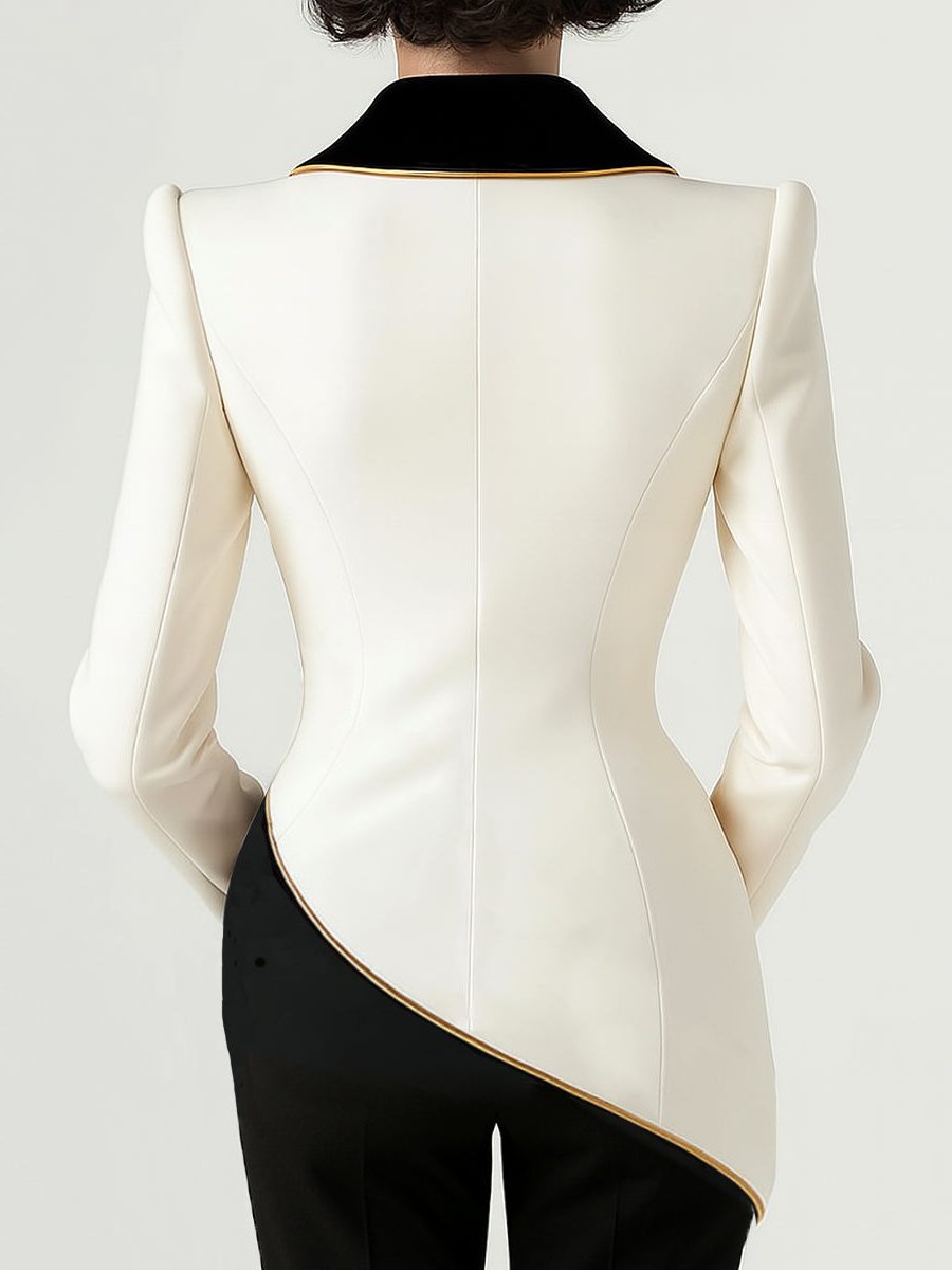 Asymmetrical Blazer with Contrast Lapels and Long Sleeves for Women